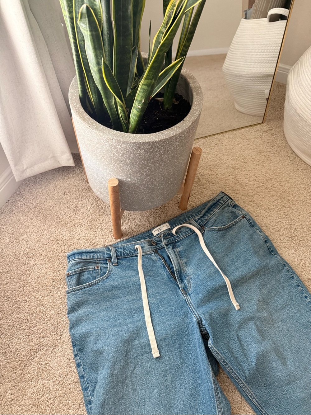 Abercrombie & Fitch Light Blue Drawstring Boyfriend Jeans